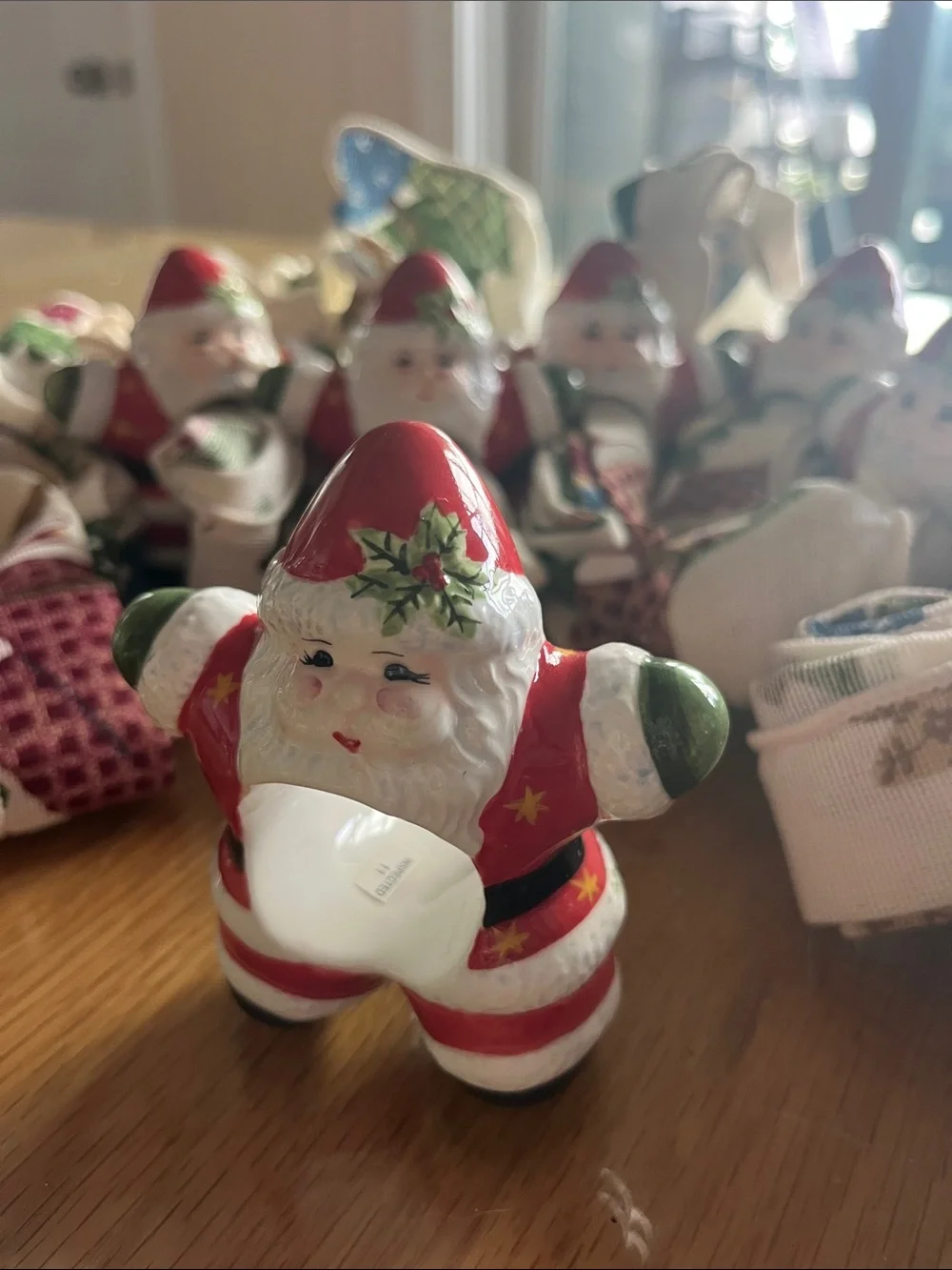 Red and White Santa Ceramic Napkin Rings 4” tall set of 8